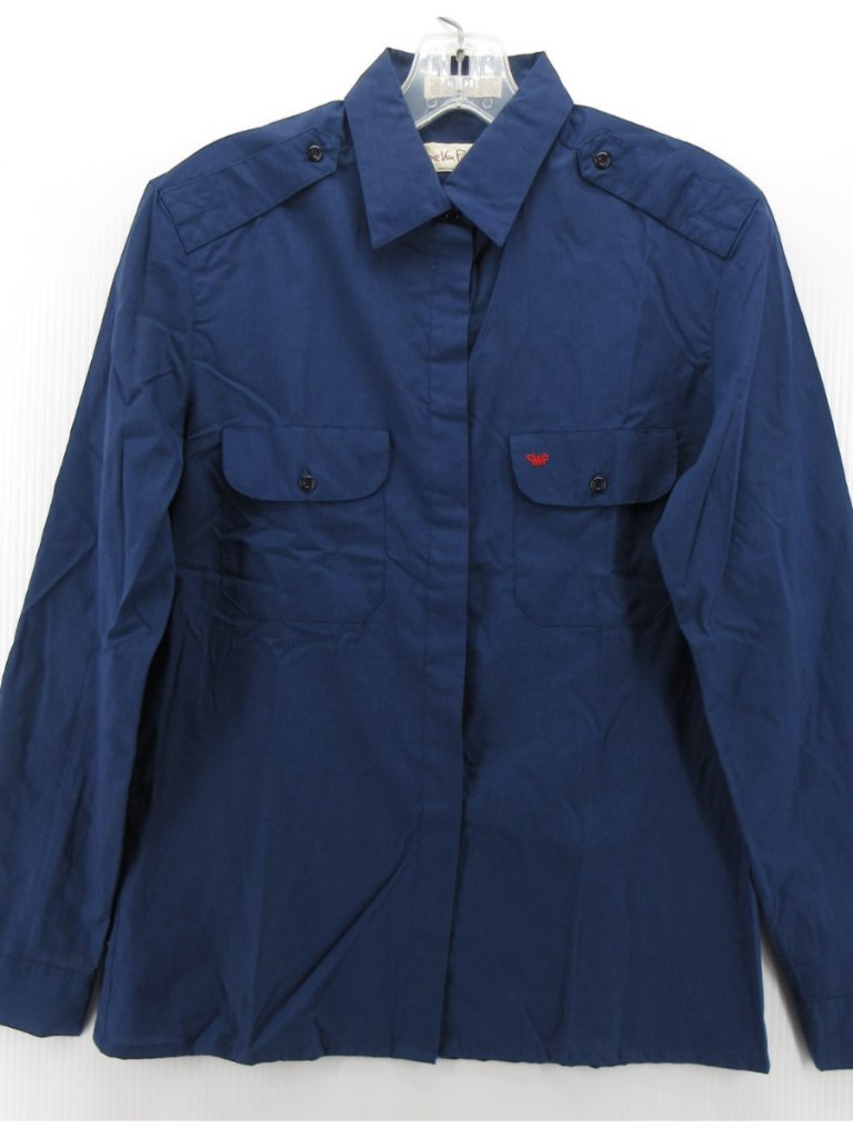 Vintage Diane Von Furstenberg Top 10 Shirt Button Up Military Woven